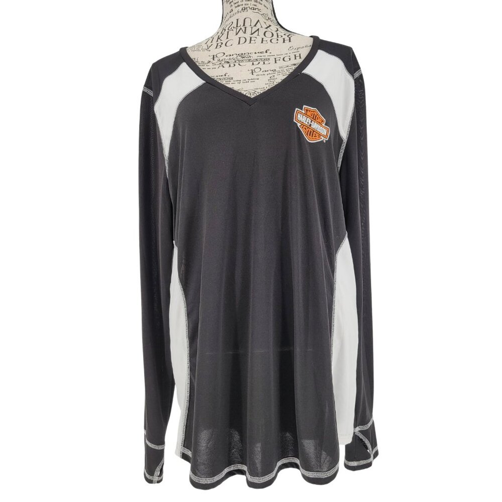 Harley-Davidson Women’s Athletic Long Sleeve V-neck Thumbholes Black White 2XL